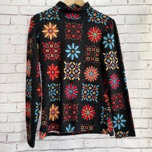 Monet Geometric Patterned Scarf with Blue and Red Accents